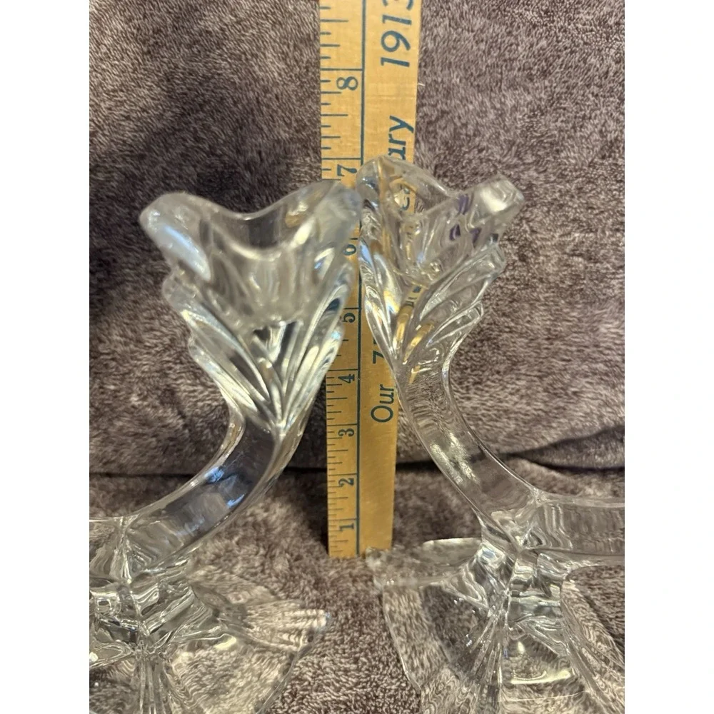 2 Vintage Clear Crystal Double Candle Holders honour Slovakia 7
